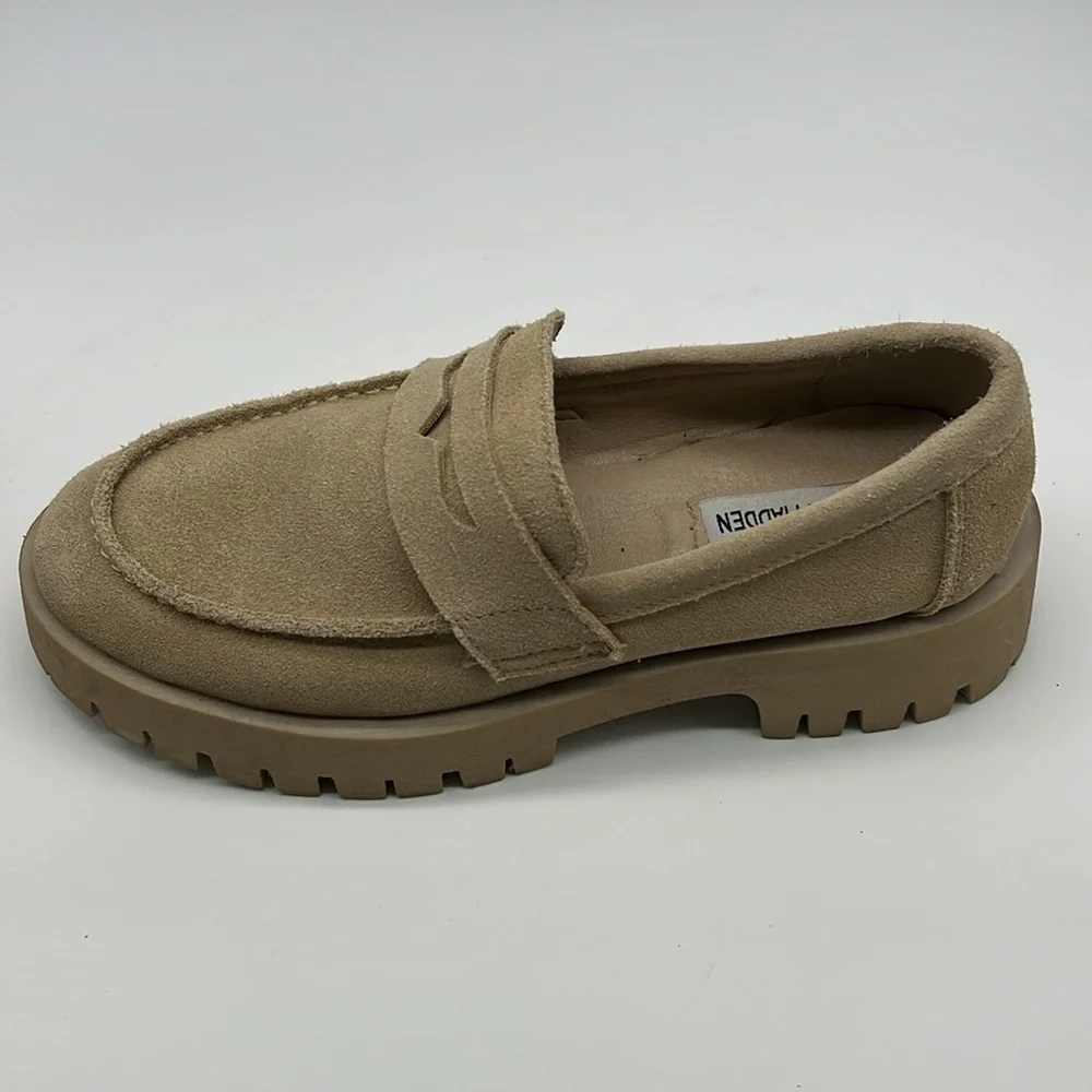 Steve Madden - Lila Taupe Suede Slip On Rounded Close Toe Chunky Loafer Size 8.5